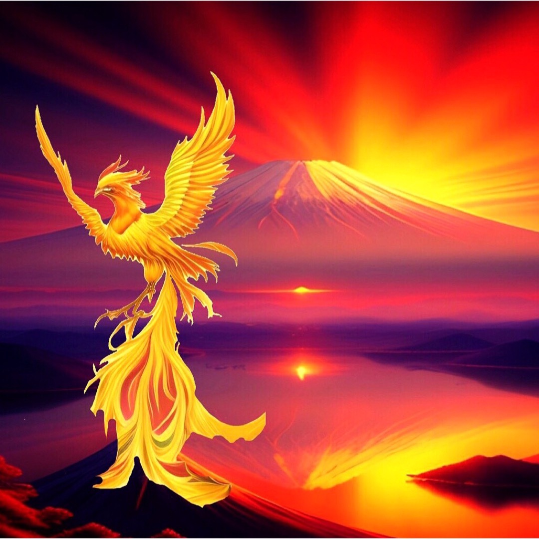 開運富士山と鳳凰と招福『縁起額縁付きグラフィックアートピクチャー