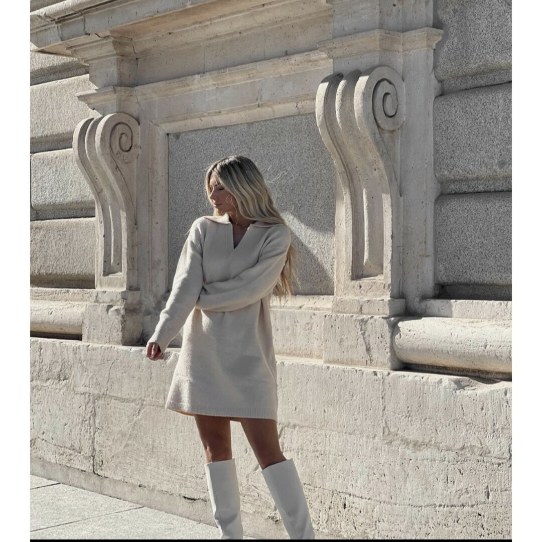 ZARA - ZARA ポロネックニットワンピース Sサイズ クリームの通販 by