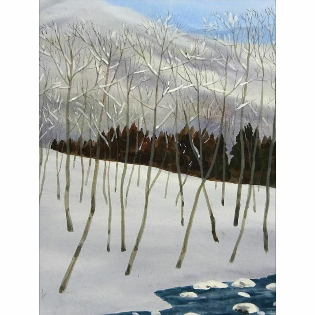 真筆掛け軸 掛軸 水墨山湖◇川村憲邦 太巻・共箱・二重箱