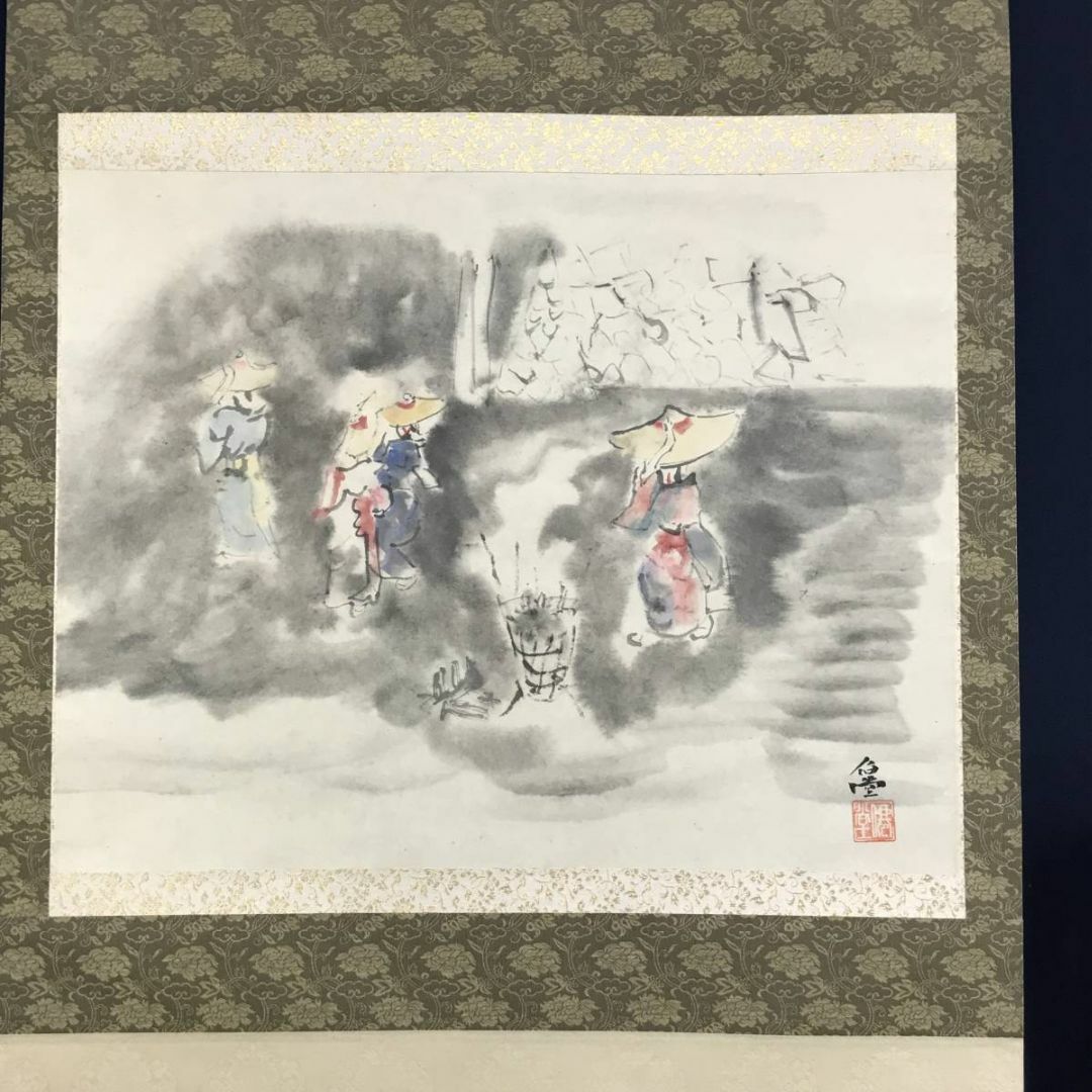 真作/伯堂/僊堂/豊年踊り図/人物図/掛軸☆宝船☆AD-