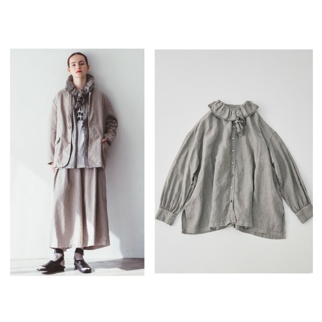 ネストローブリネン天然染めリーフカラーブラウス