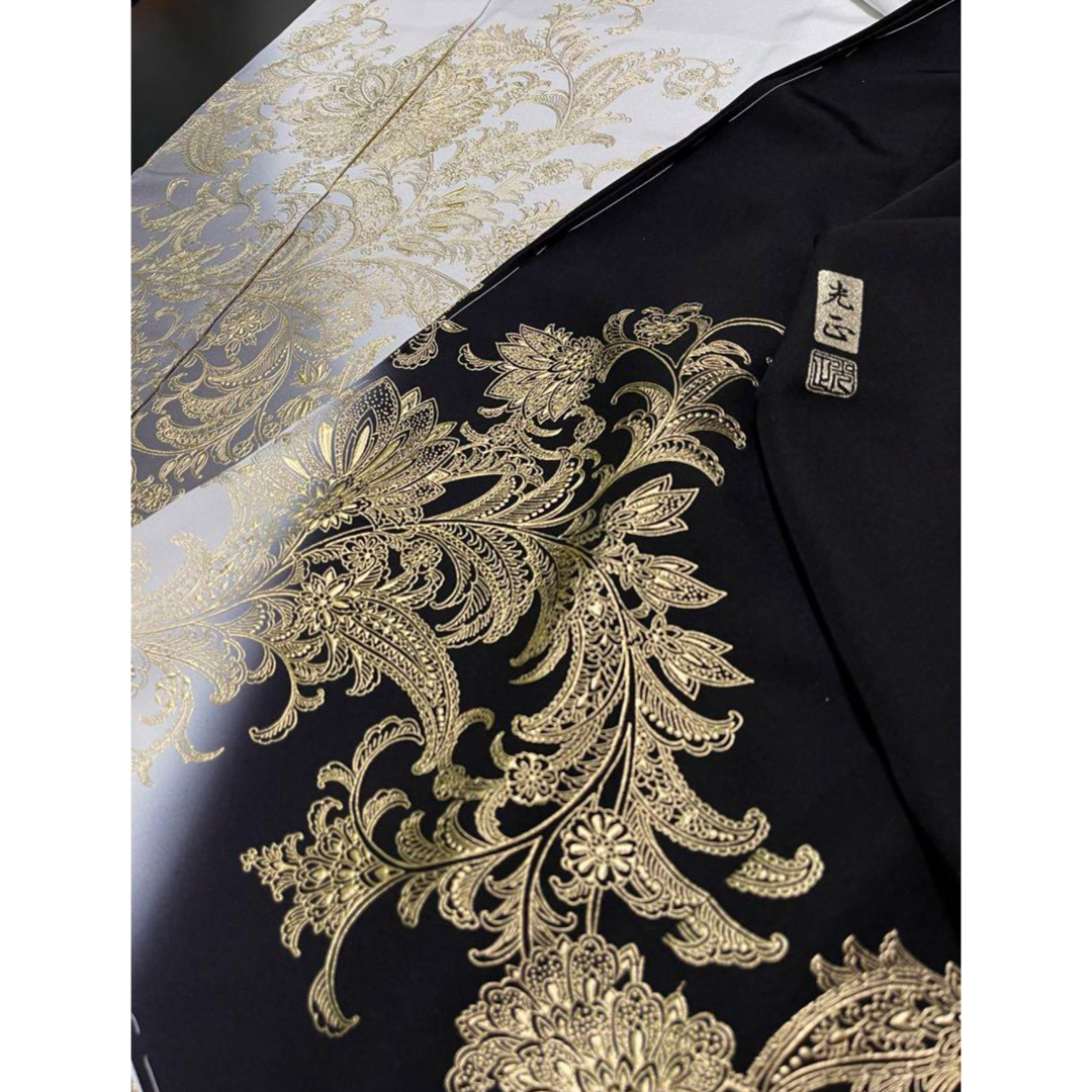 和田光正【京金彩友禅訪問着◇更紗唐花】白黒染め分け 暈し 金