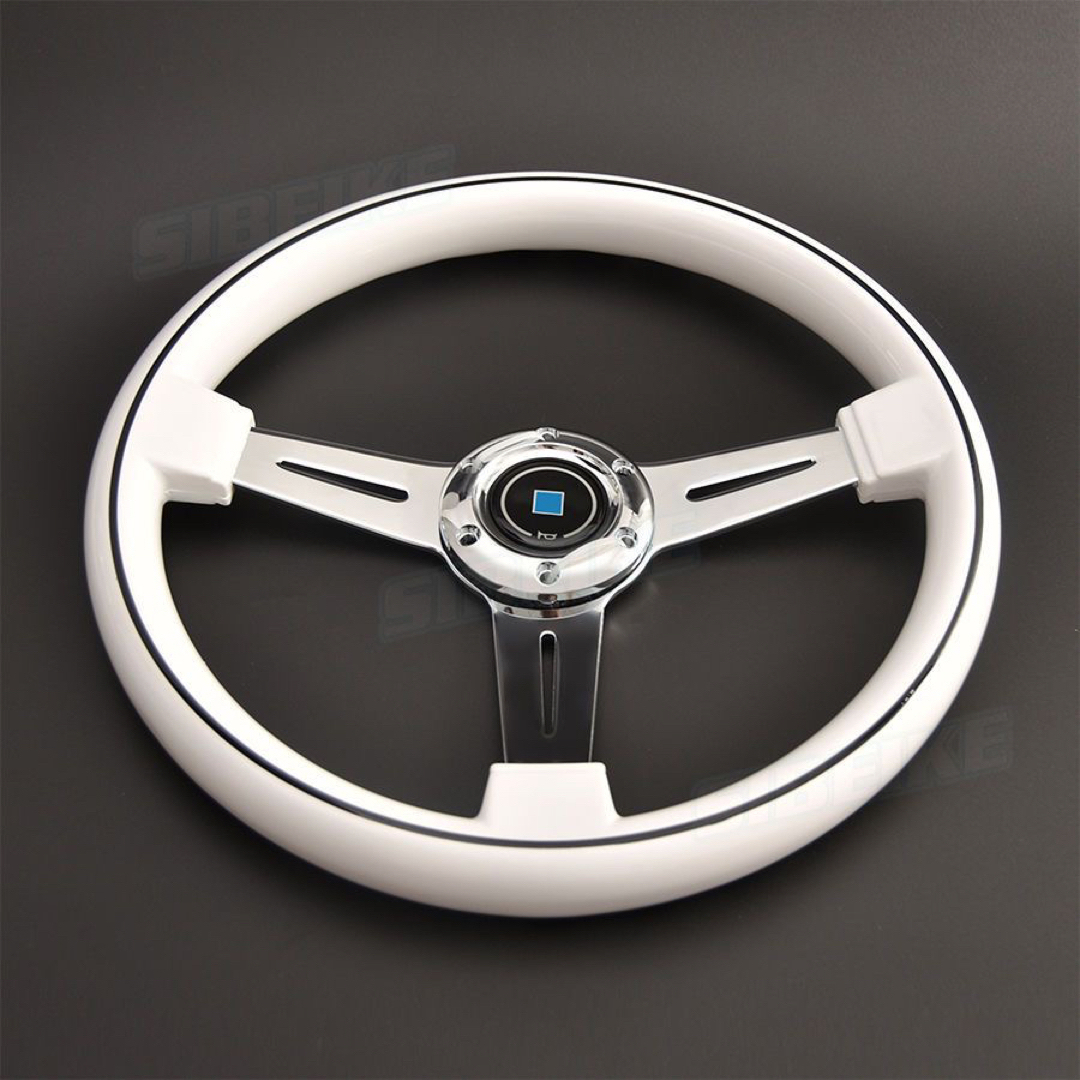 白い3スポークステアリング14インチ350mmホワイトハンドルの通販 by