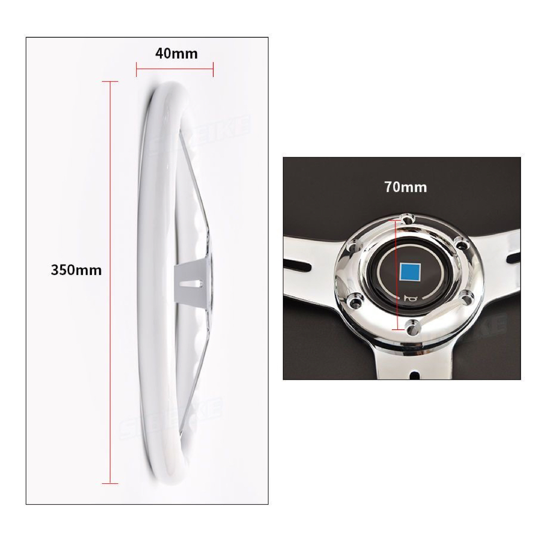 白い3スポークステアリング14インチ350mmホワイトハンドルの通販 by