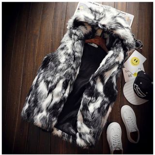 ファーベスト メンズ フード付きベスト フェイクファー ノースリーブ