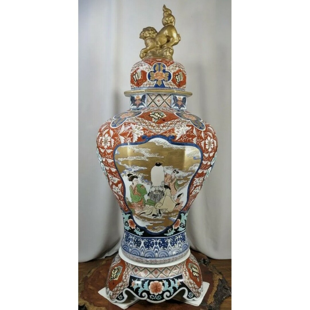 未使用 未使用 有田焼 沈香壺 色絵 神右衛門作 七福神 特大八角三