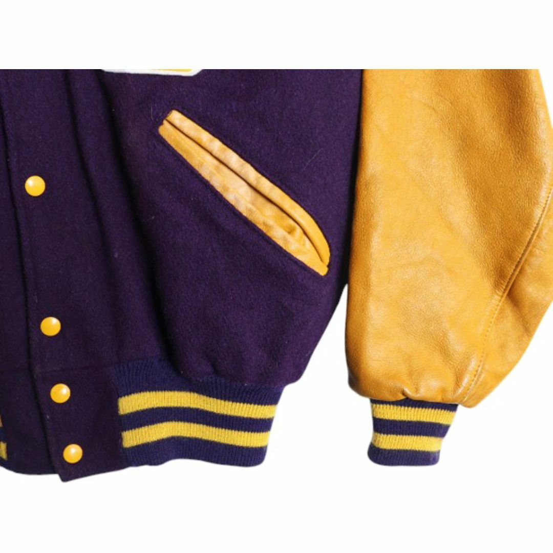 70s USA製 ☆ DELONG 袖レザー ウール スタジャン メンズ XL 程