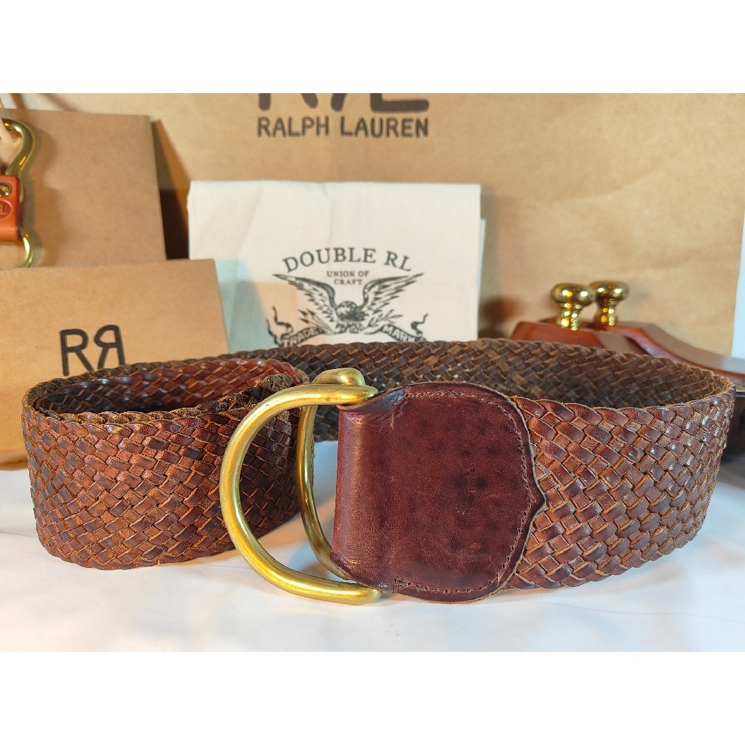 Vintage】ラルフローレン 高級ダブルリンベルト 牛革編み込みレザーベルト