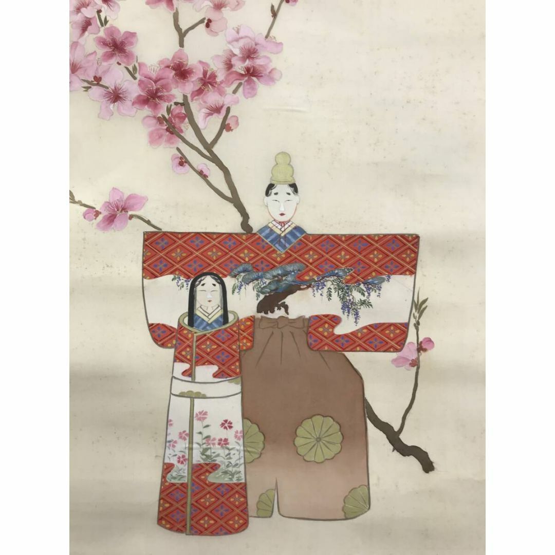 真作】飛左ゑ/ひさえ/ヒナ図/立雛図/雛図/掛軸/名家伝来/