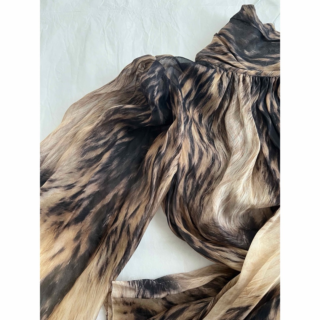 Dolce&Gabbanaシフォンシルクミニドレスパフスリーブアニマル柄