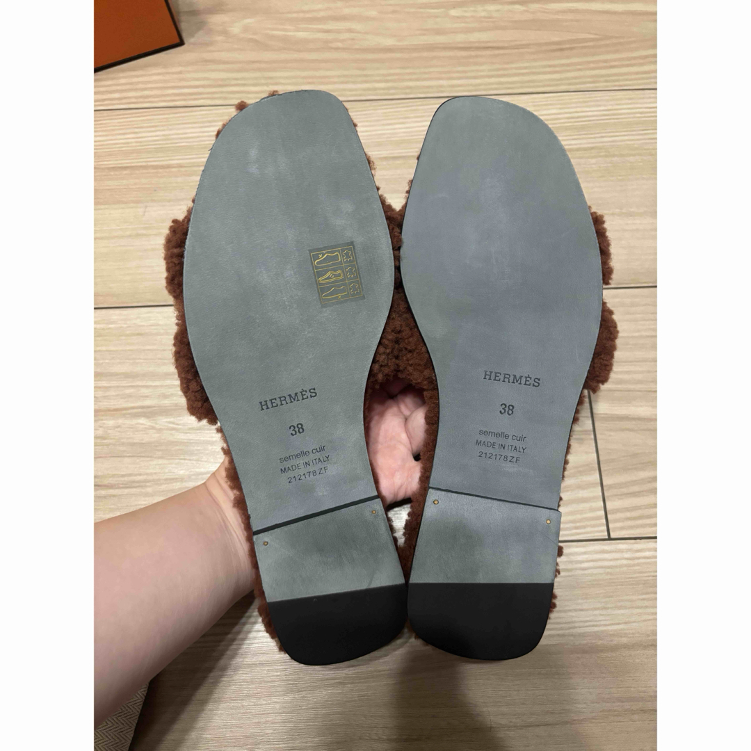 HERMES - エルメス オラン ボア ムートン Hモチーフ フラット サンダル