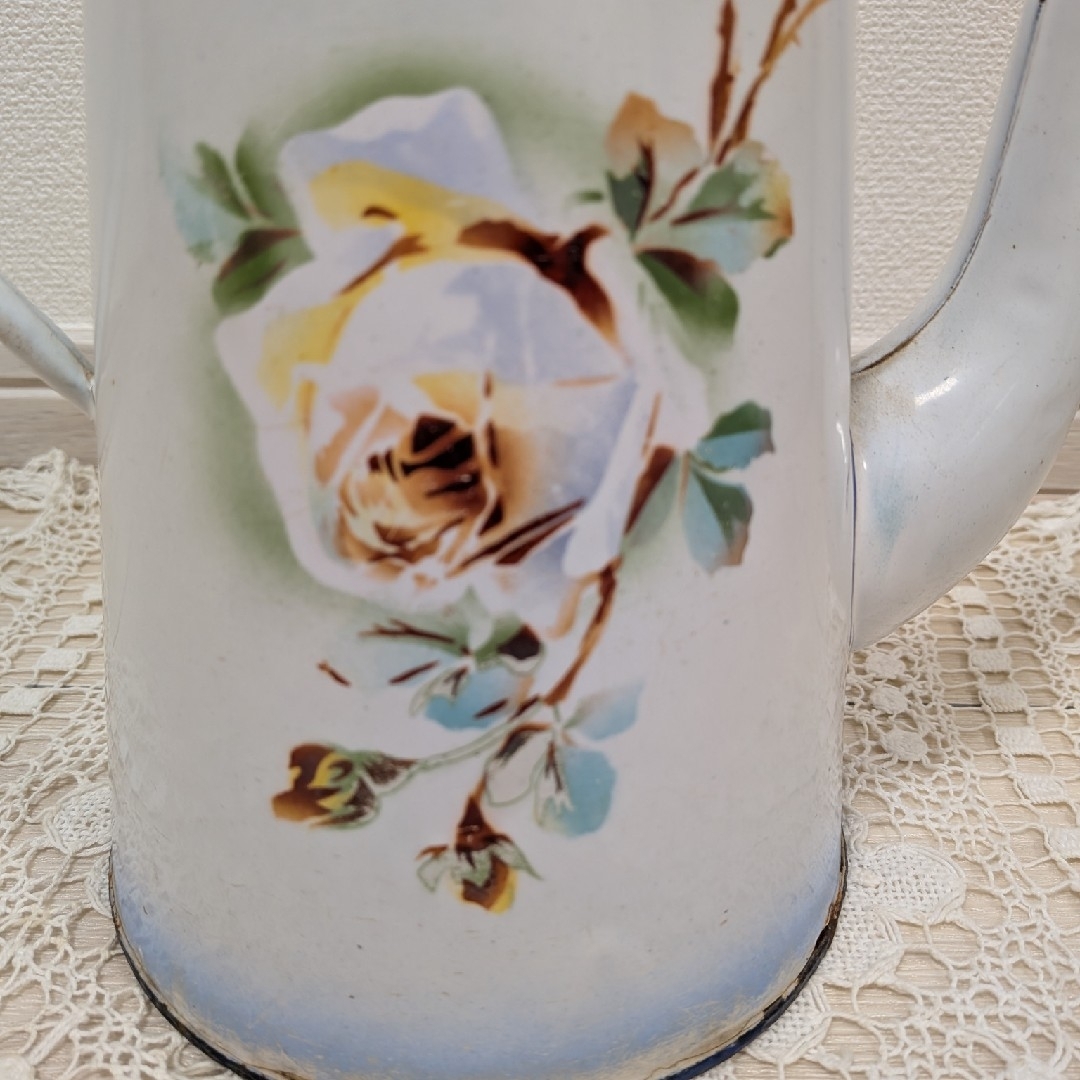 フランス アンティーク JAPY ホーロー ポット 薔薇 シャビー