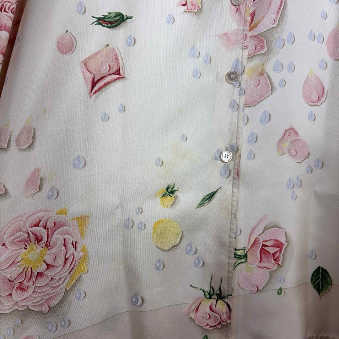 HERMES - HERMES エルメス シルク100% シャツ 42 バラの雫 アイボリー