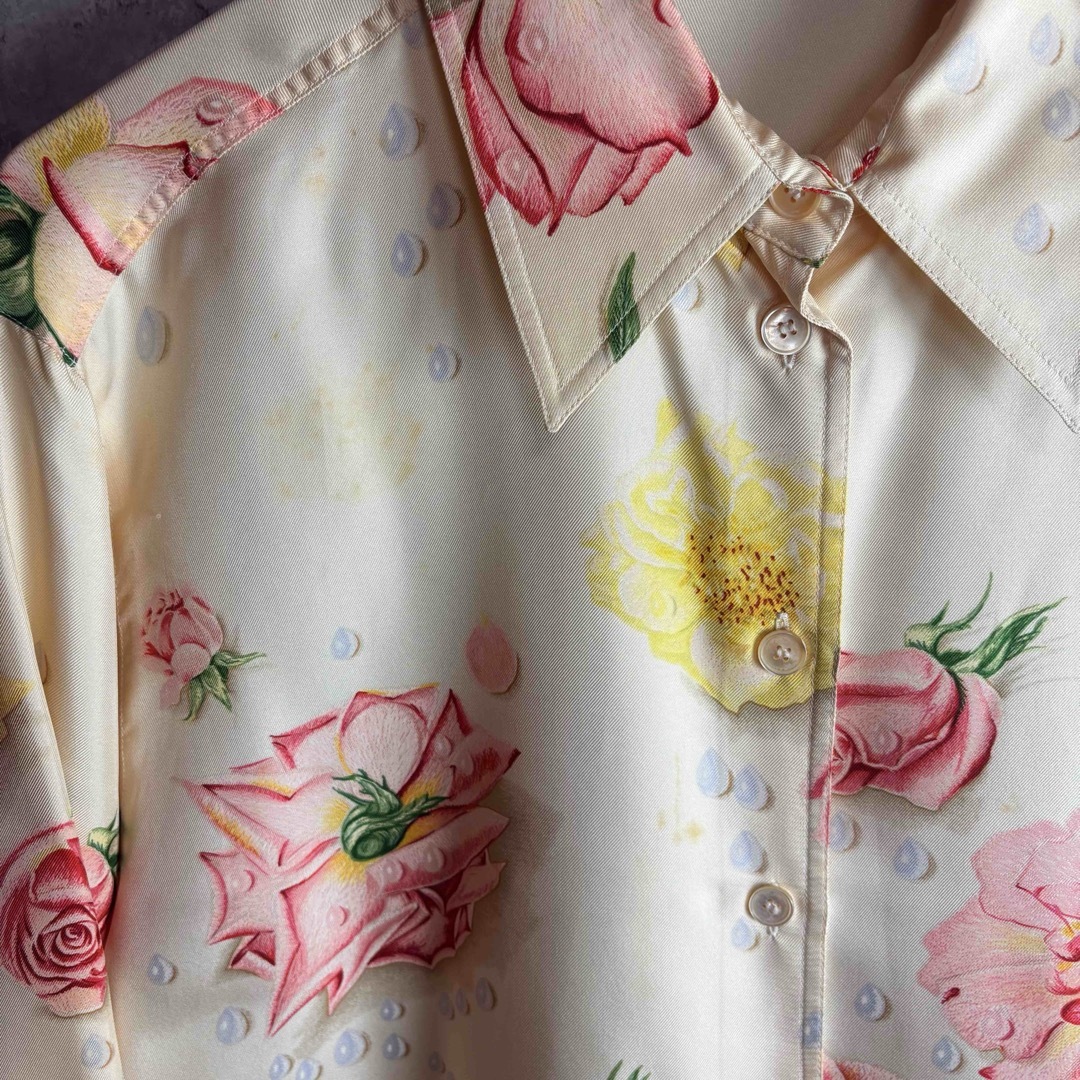 HERMES - HERMES エルメス シルク100% シャツ 42 バラの雫 アイボリー