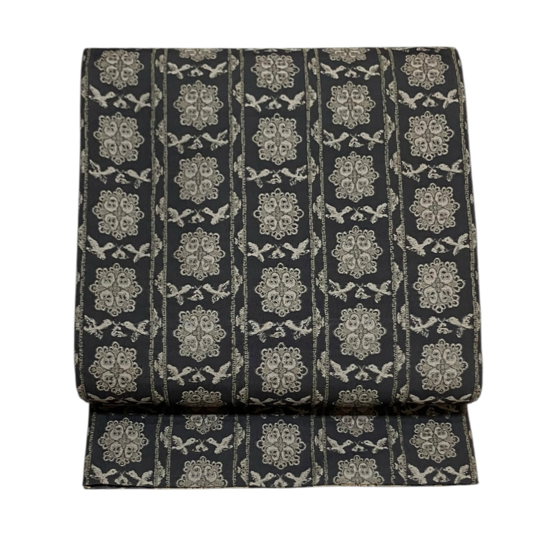 博多織 小森草木染工房 袋帯 全通柄 正絹 長斑錦華鳥紋 未使用 イ6300