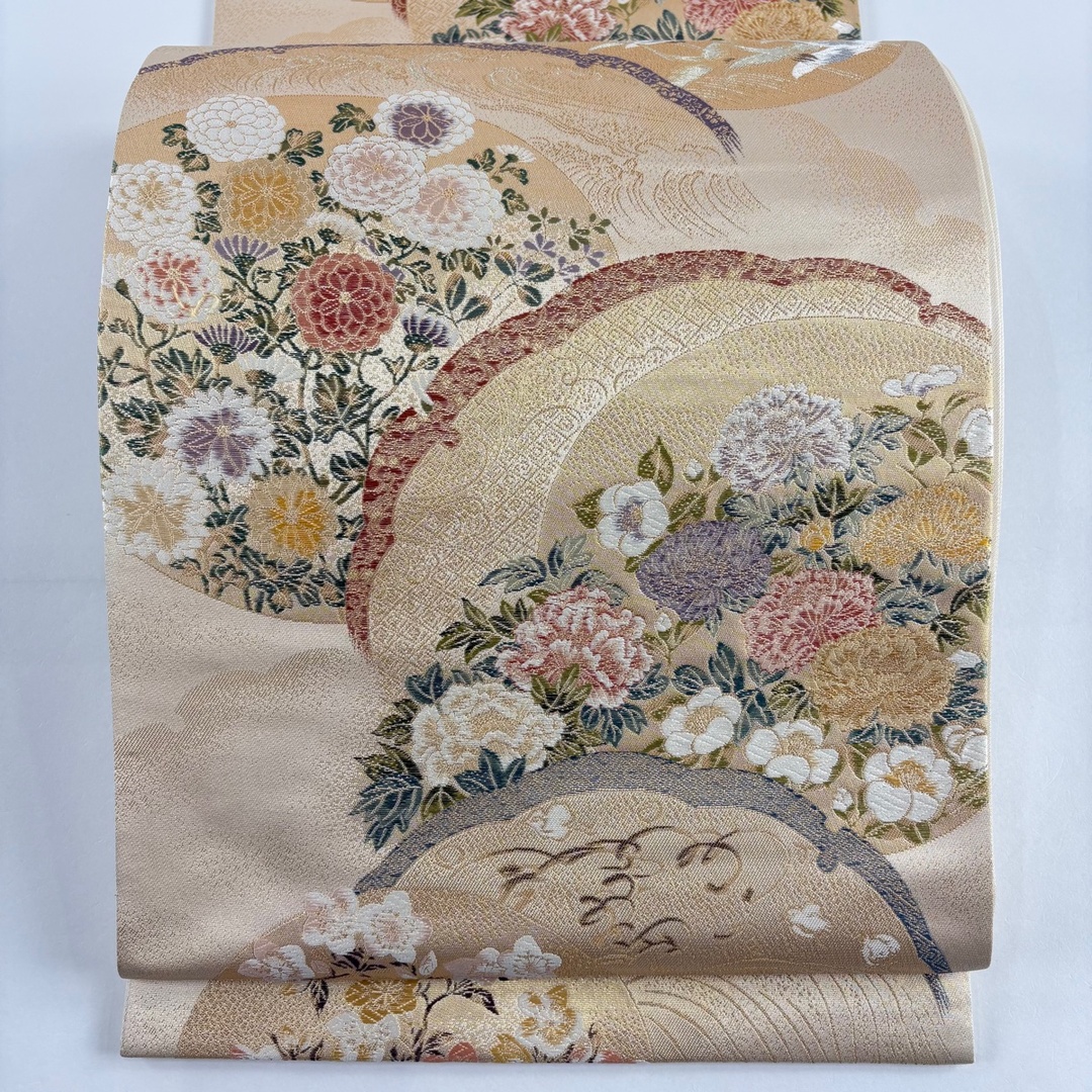 袋帯 秀品 袋帯 美品 秀品 六通 正絹 草花 金糸 箔 金色 六