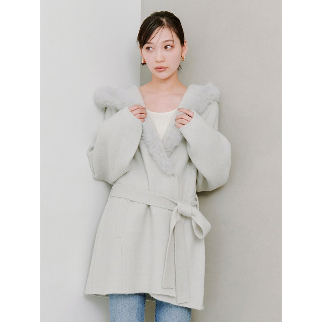 SNIDEL - snidel スナ ファーフードニットコート ケープコート グレー