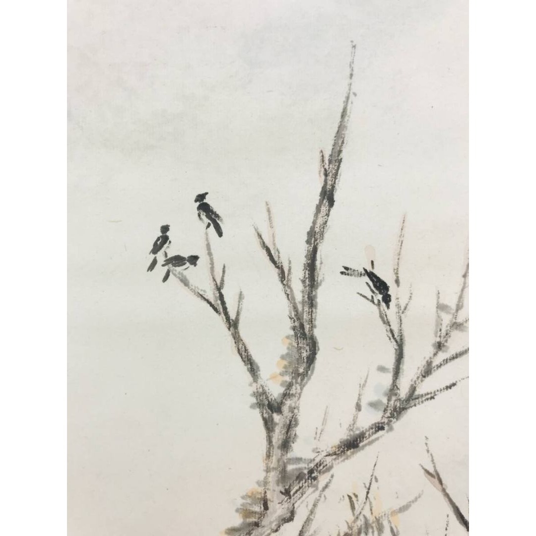 真作/高橋来潮/枯木寒鴉図/中国古塔/晩秋の掛軸/掛軸☆宝船☆AK-418 真