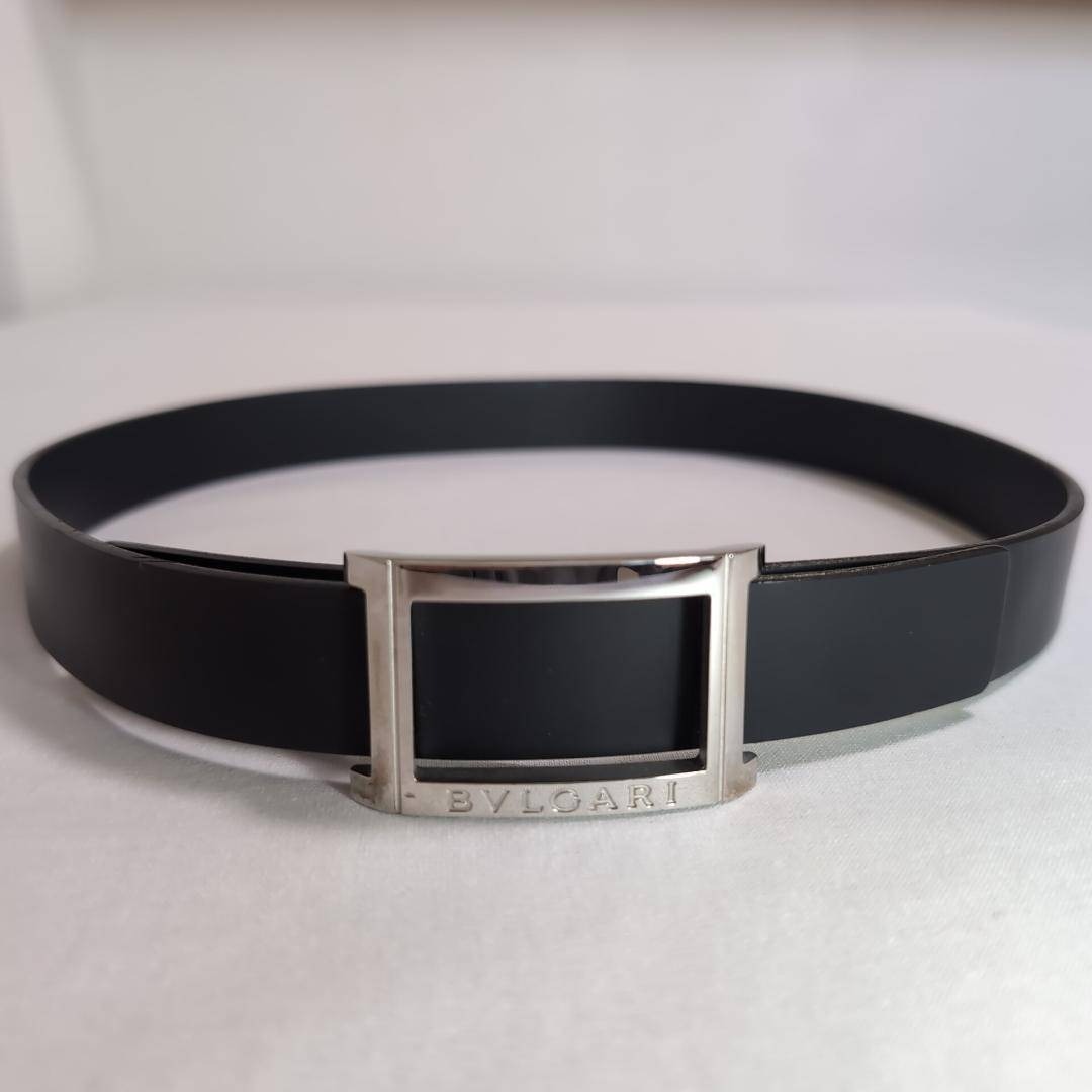 BVLGARI - ブルガリ ベルト ロゴ刻印 シルバー金具 黒 75.5±2.5 3穴