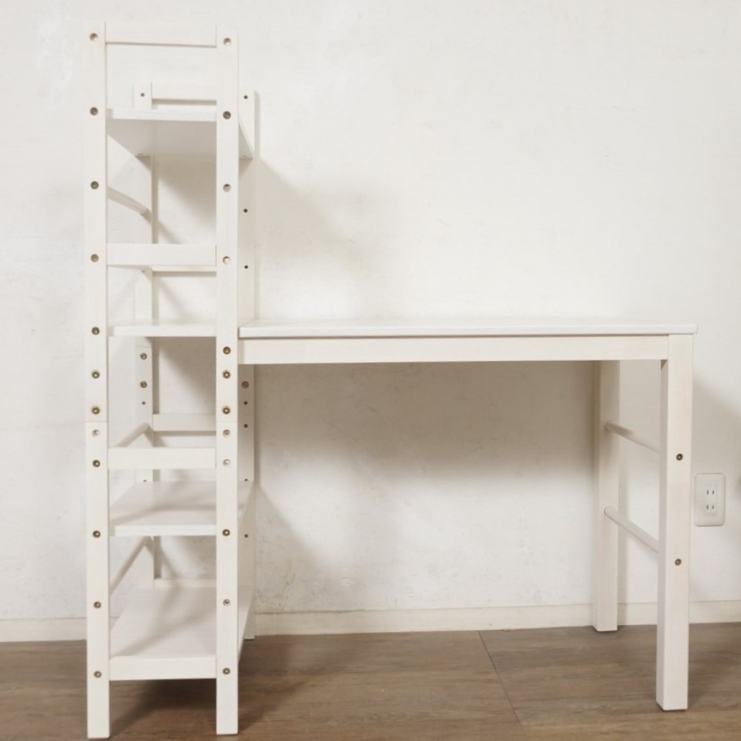 新品】ラック付きデスク 可動式棚 幅105cm 収納 多用途 ホワイト