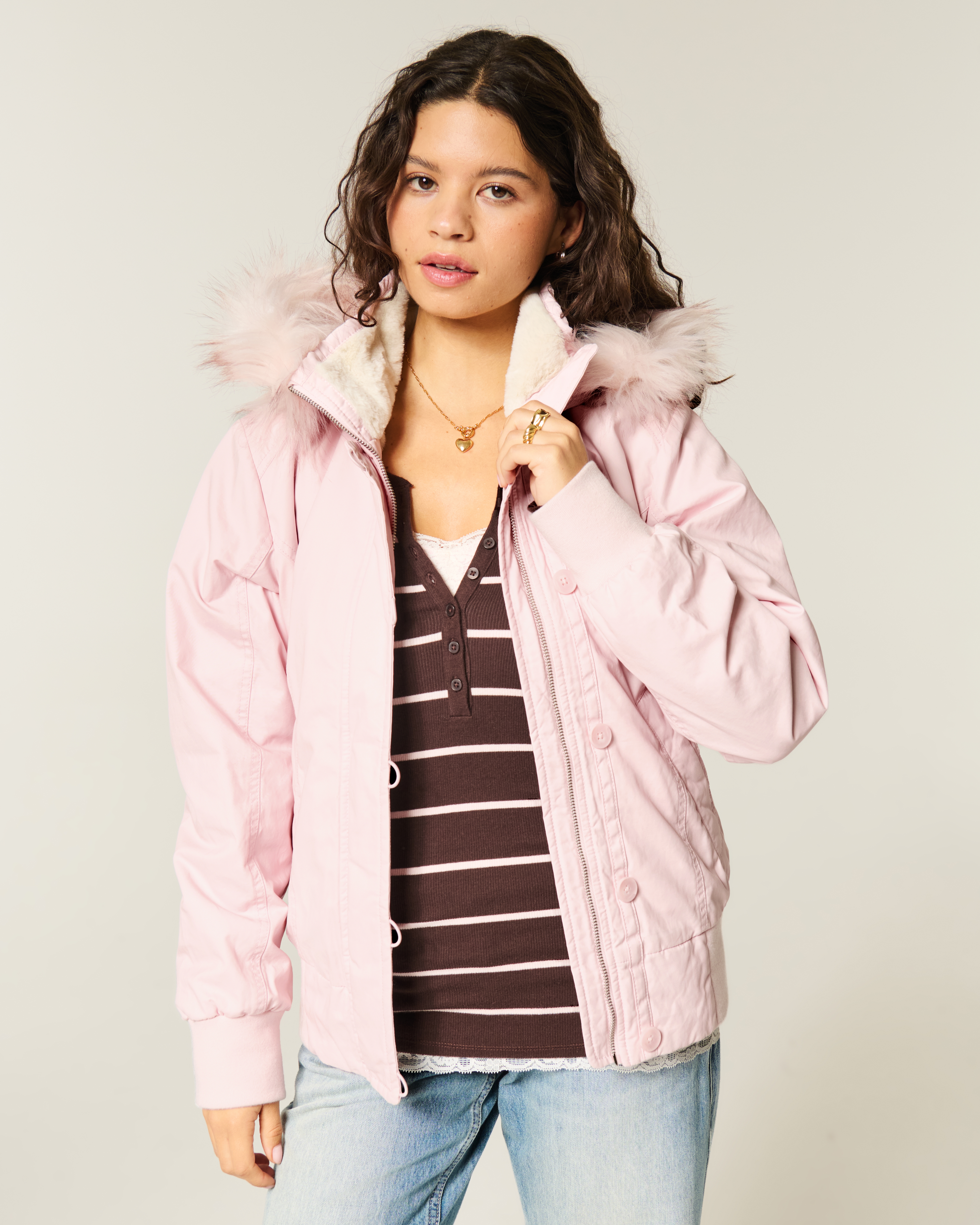 Hollister Faux Fur-Lined Bomber Jacket | Arden Fair