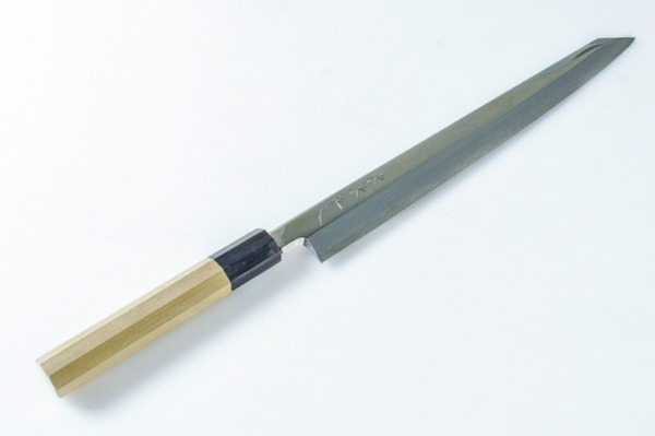 V金10号鋼 本霞 切附柳刃包丁（尺）（片面鏡面仕上げ） 【業務用食材の