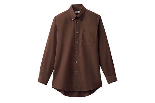 メンズレギュラーカラー長袖シャツ（ブラウン）（M） 【業務用食材の