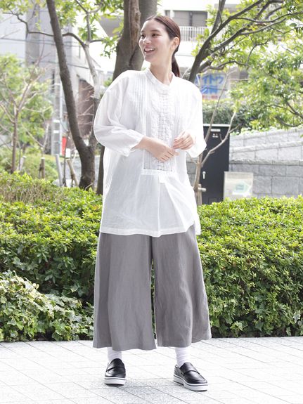 リネン高密度ウェザーマイクローブ加工ギャザーパンツ(裏地無し