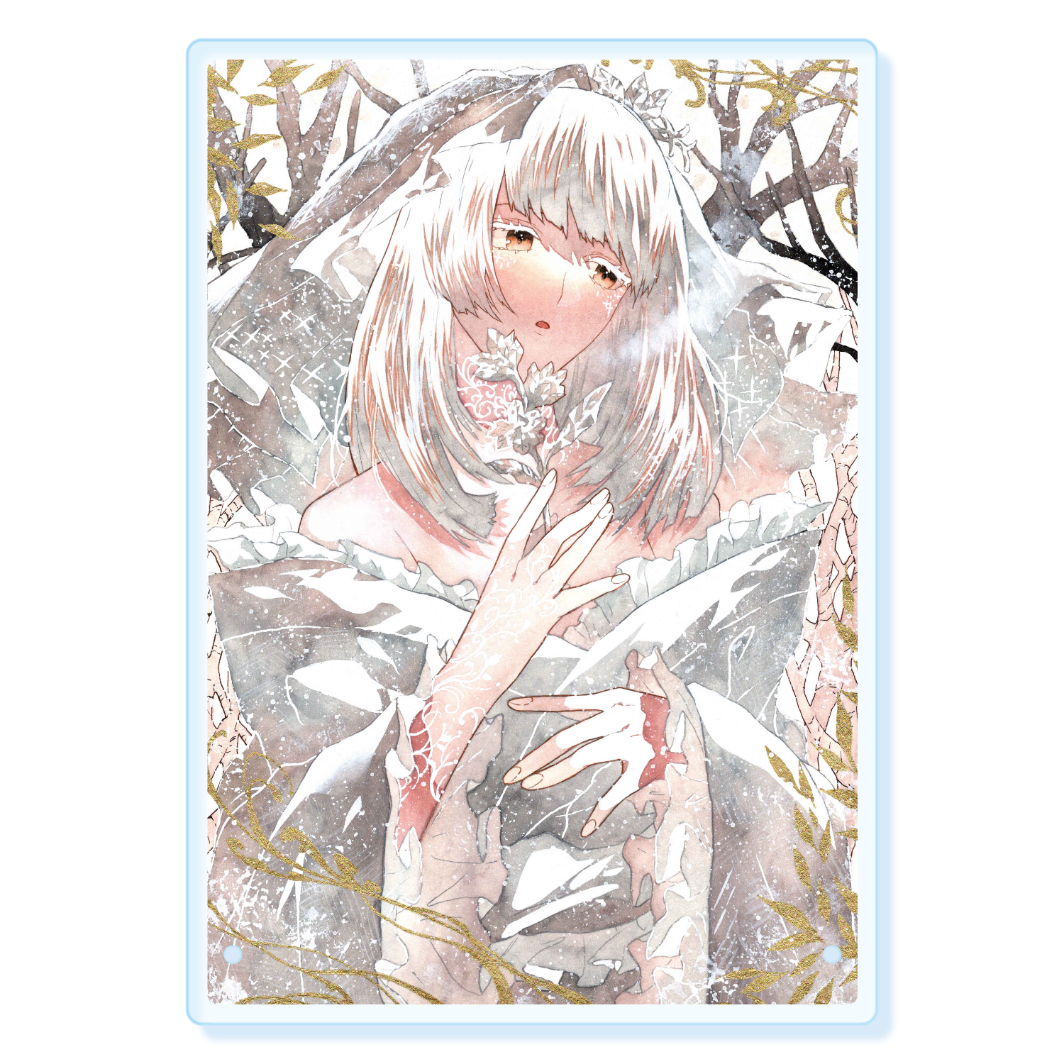 手描きイラスト グッズ 水彩 女の子「白姫」アクリルPOP (140×200mm)の