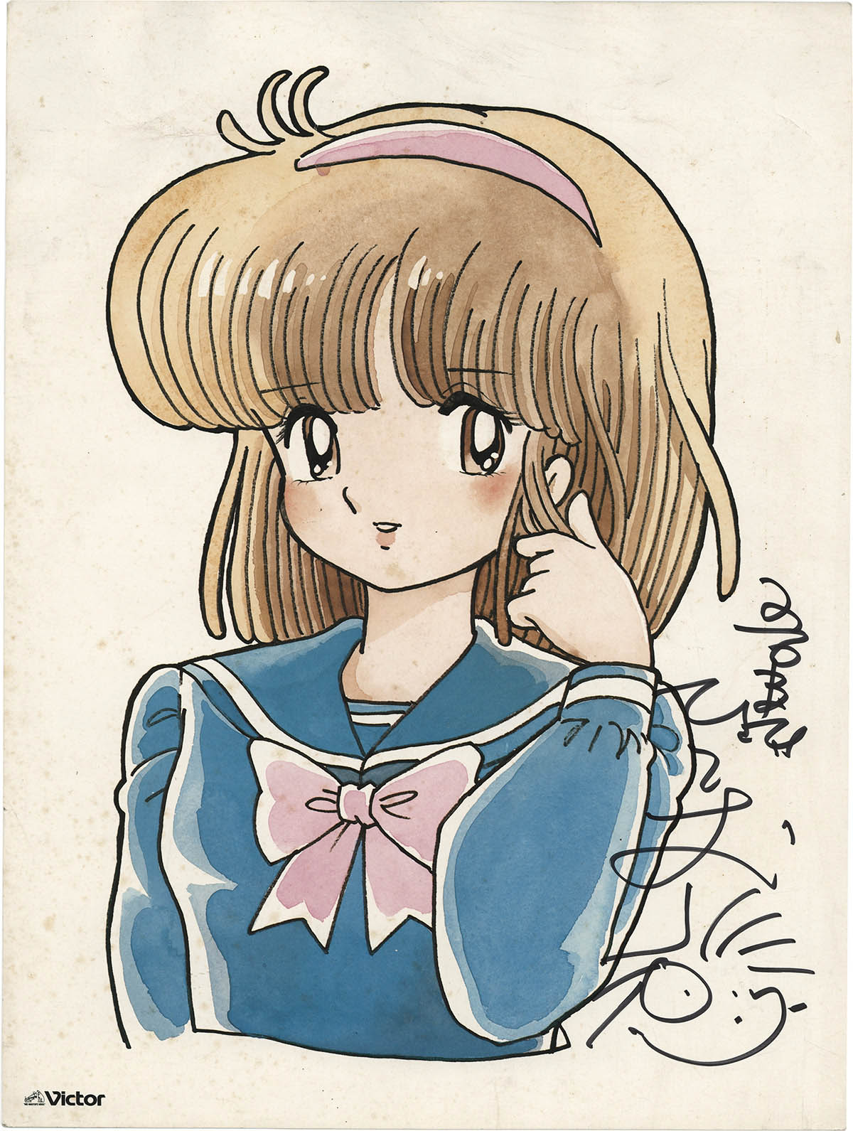 3057] 吾妻ひでお 直筆サイン入りカラー印刷イラスト