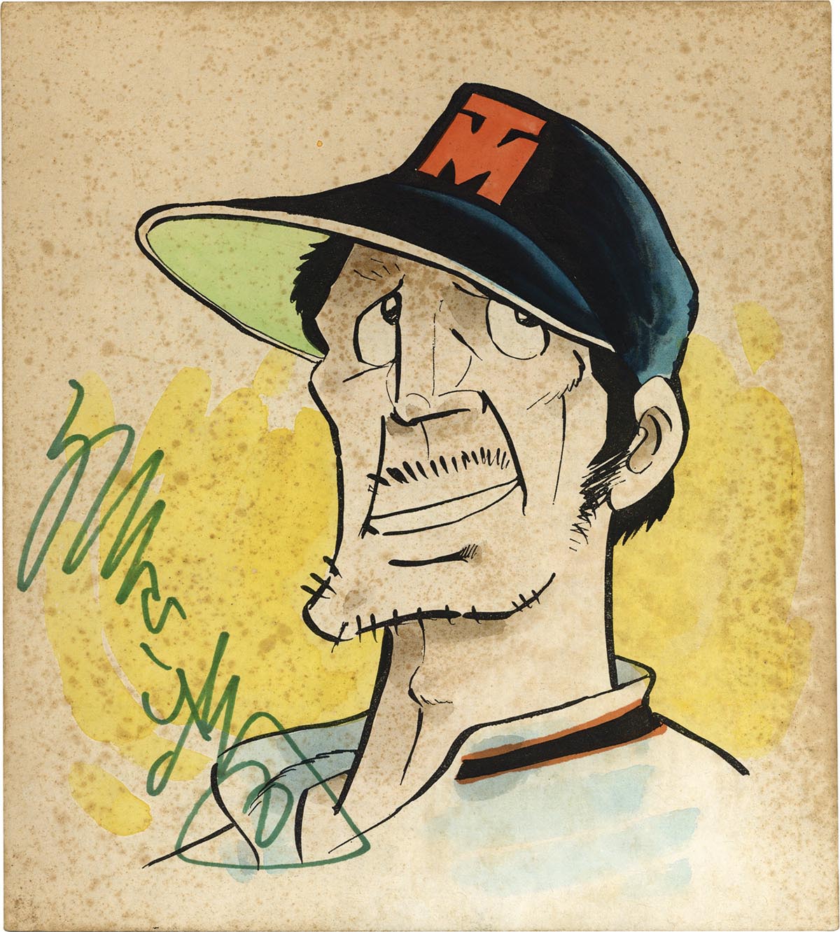 7007］ 水島新司 直筆サイン入り複製色紙「野球狂の詩」岩田鉄五郎