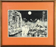 1605] 藤城清治 直筆カラーイラスト「木馬座ケロヨン」