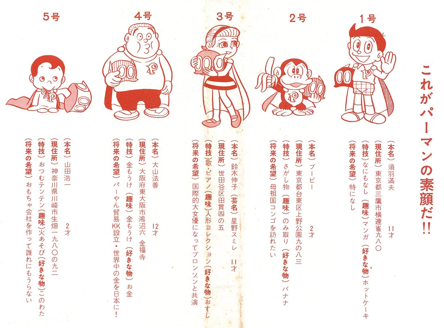 8001］ 虫コミックス/藤子不二雄「パーマン 全4巻初版セット」