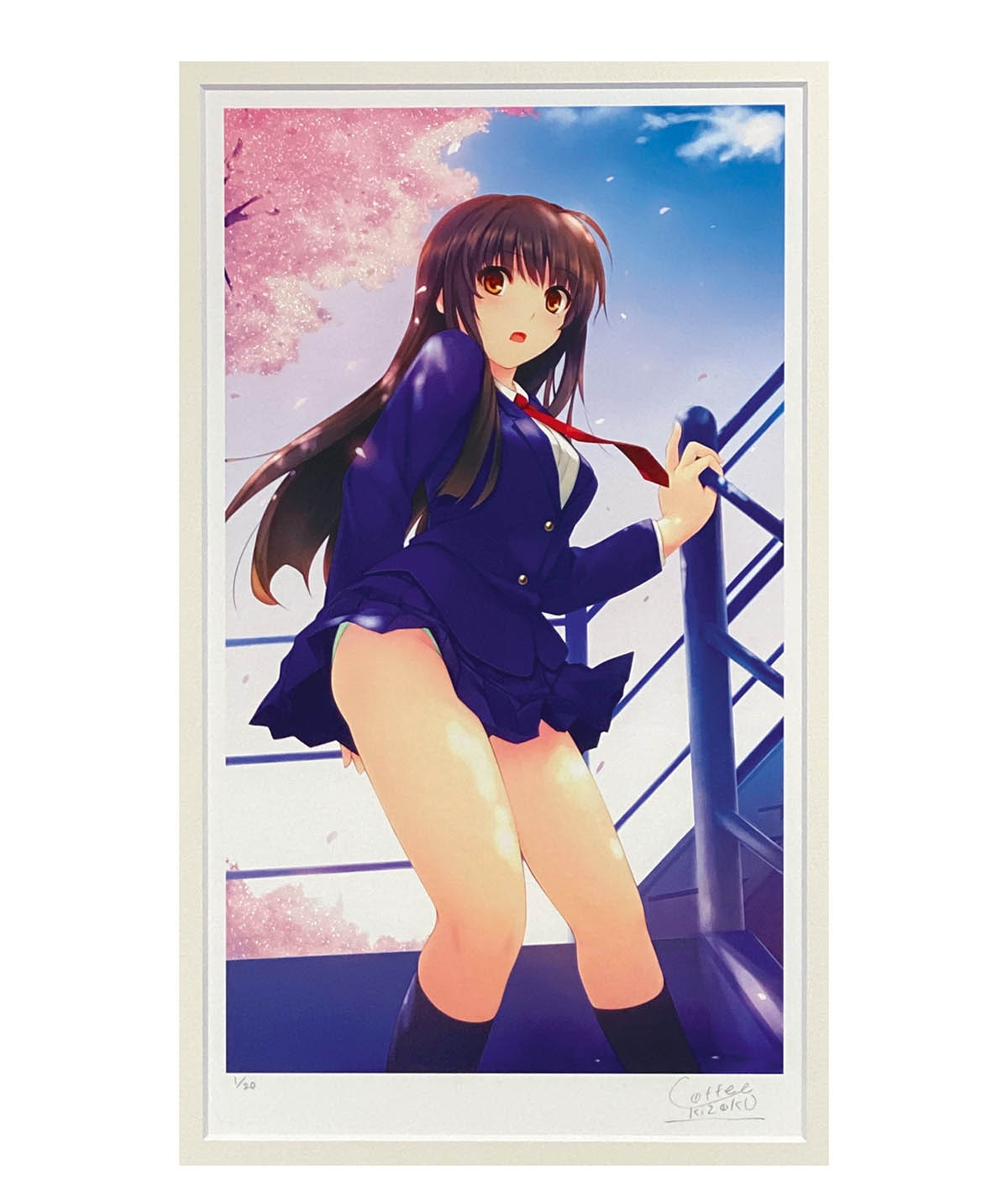 5136] 珈琲貴族 直筆サイン入りカラー複製イラスト「桜咲く日に」