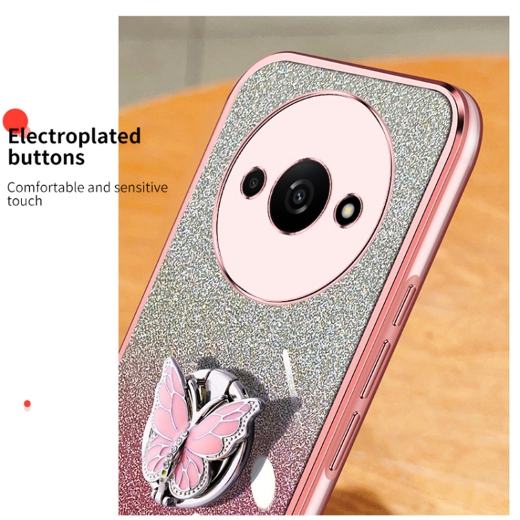 Redmi A3用メッキグラデーショングリッターバタフライホルダーTPU電話