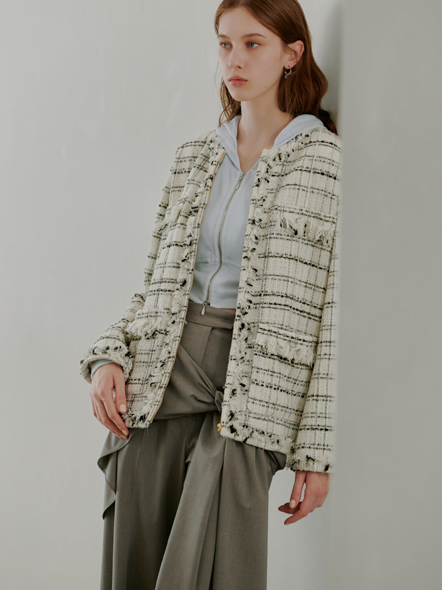 ロングツイードジャケット(ノーカラージャケット)｜アウター｜SNIDEL