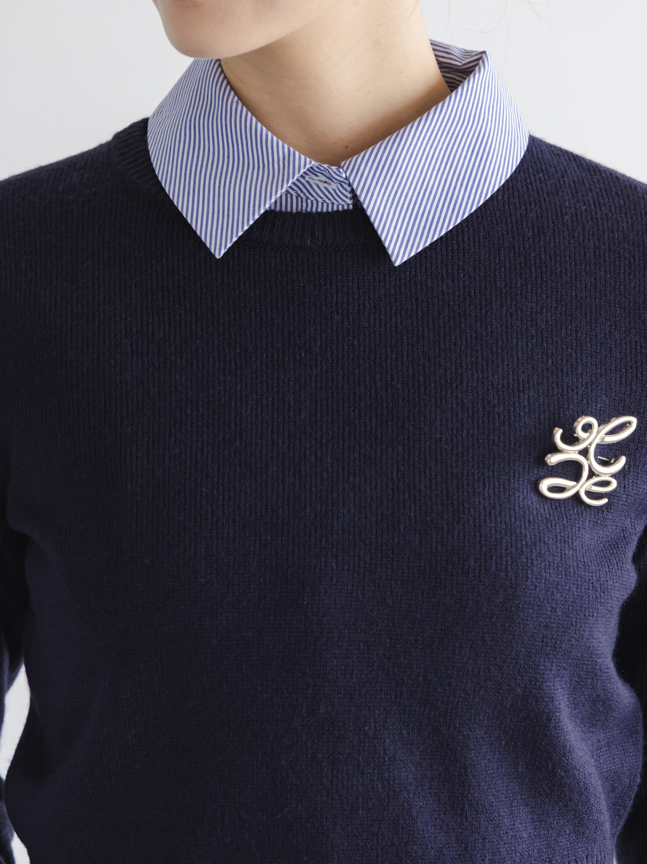 ニットセットブローチ付きミニシャツワンピース(ミニワンピース