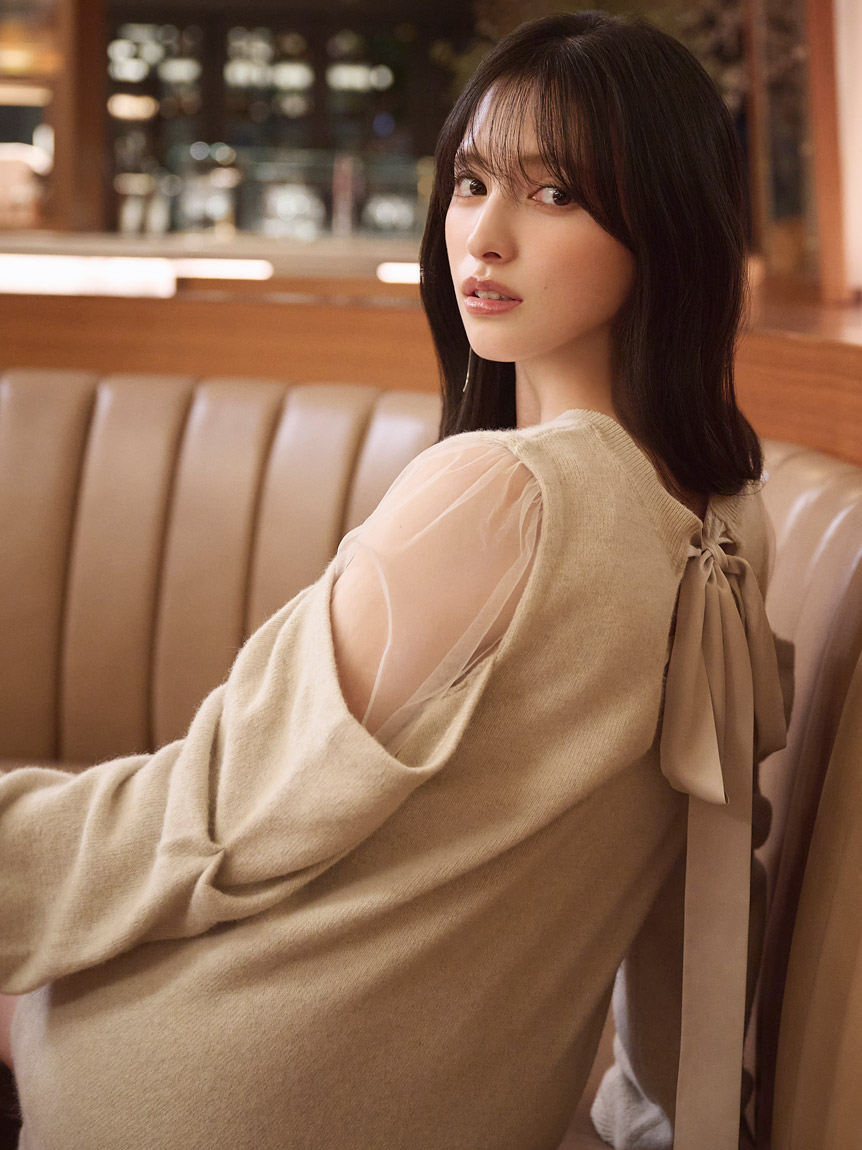 シースルーショルダーニットワンピース(マキシ・ロングワンピース