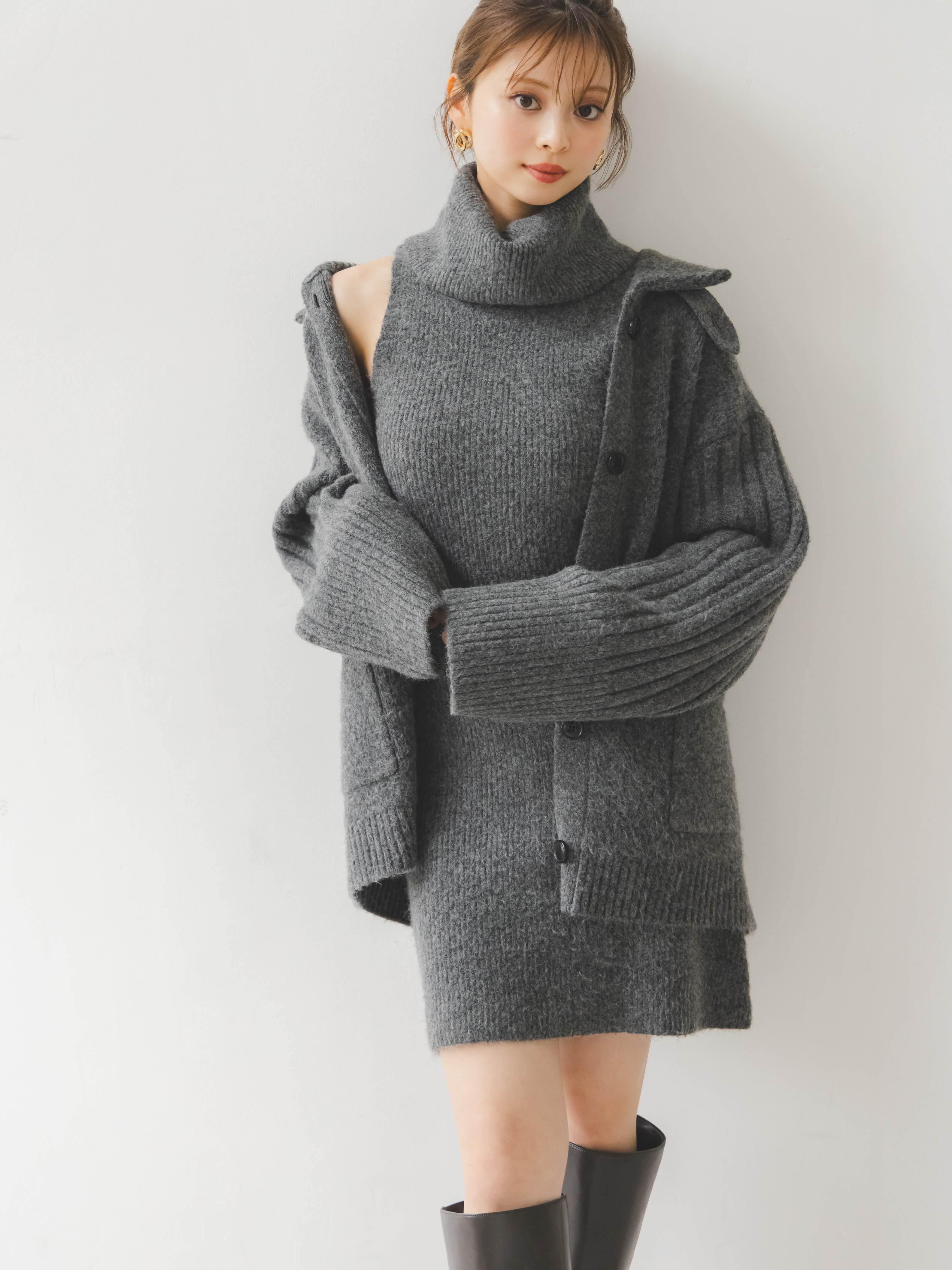 ステンカラーニットジャケットカーディガン(カーディガン)｜トップス