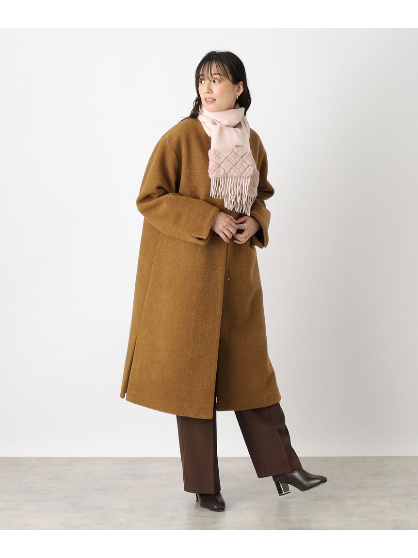 WEB限定】フルラ (FURLA) 無地×キルト風 ウールマフラー ロゴプレート