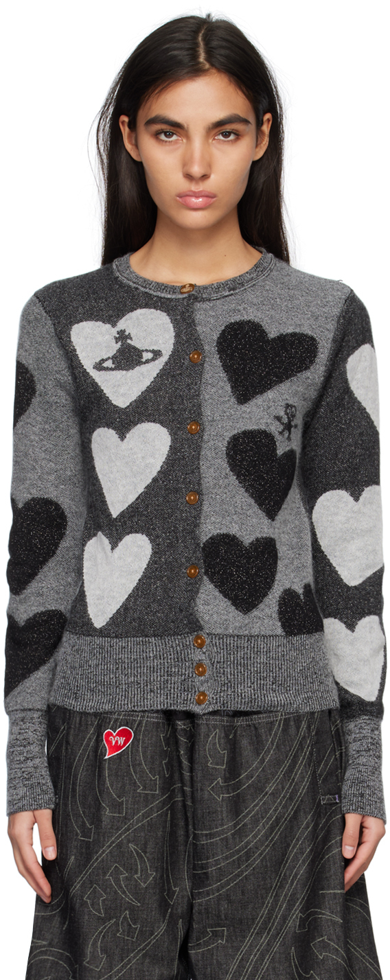Vivienne Westwood Heart-print Knitted Cardigan In Schwarz | ModeSens