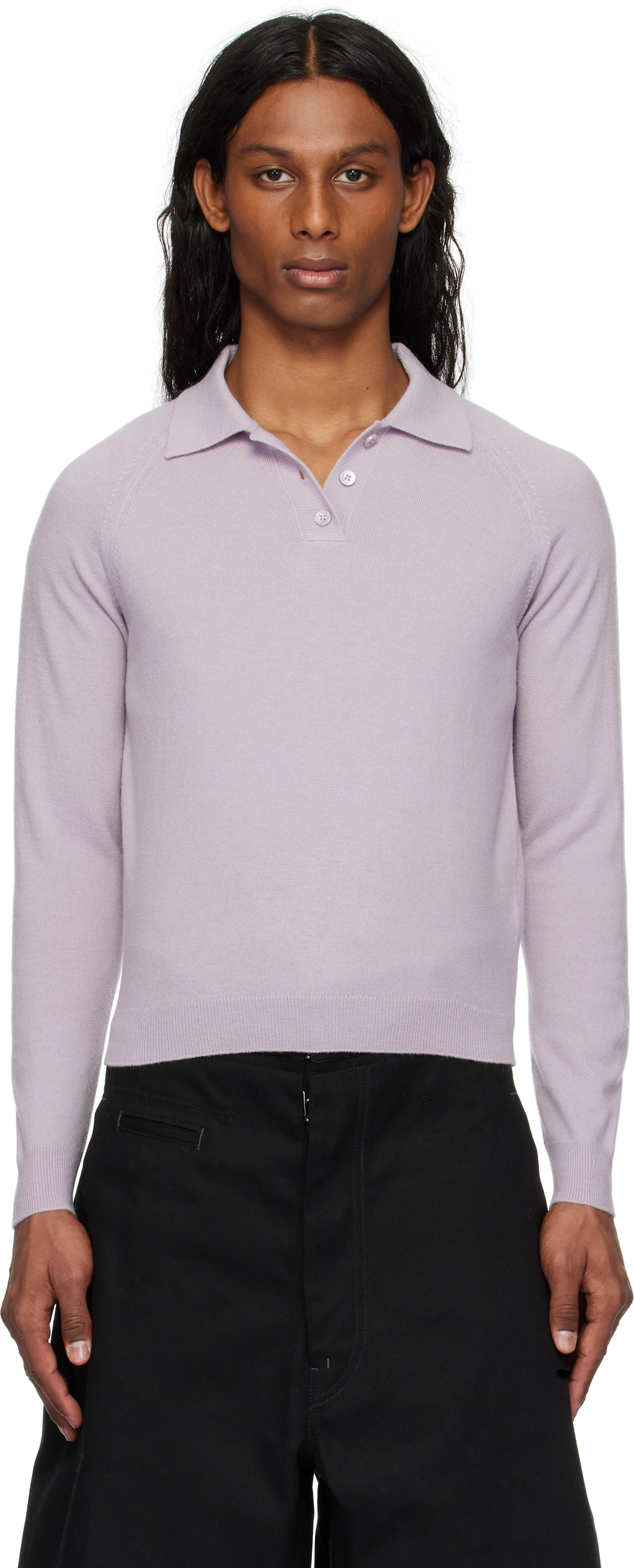 Maison Margiela: パープル ウール ニットポロシャツ | SSENSE 日本