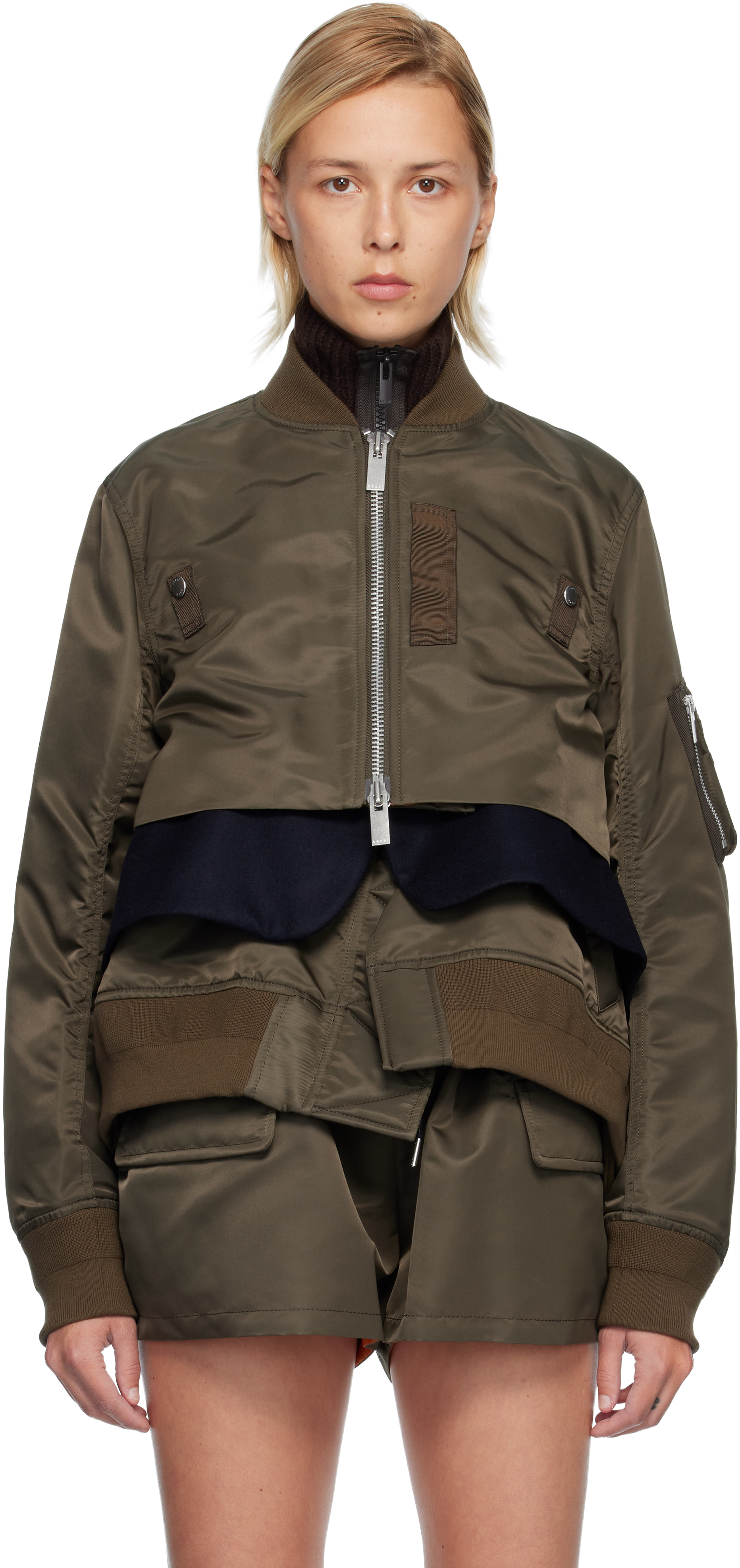 Khaki Nylon Twill & Wool Melton Blouson Jacket by sacai on Sale
