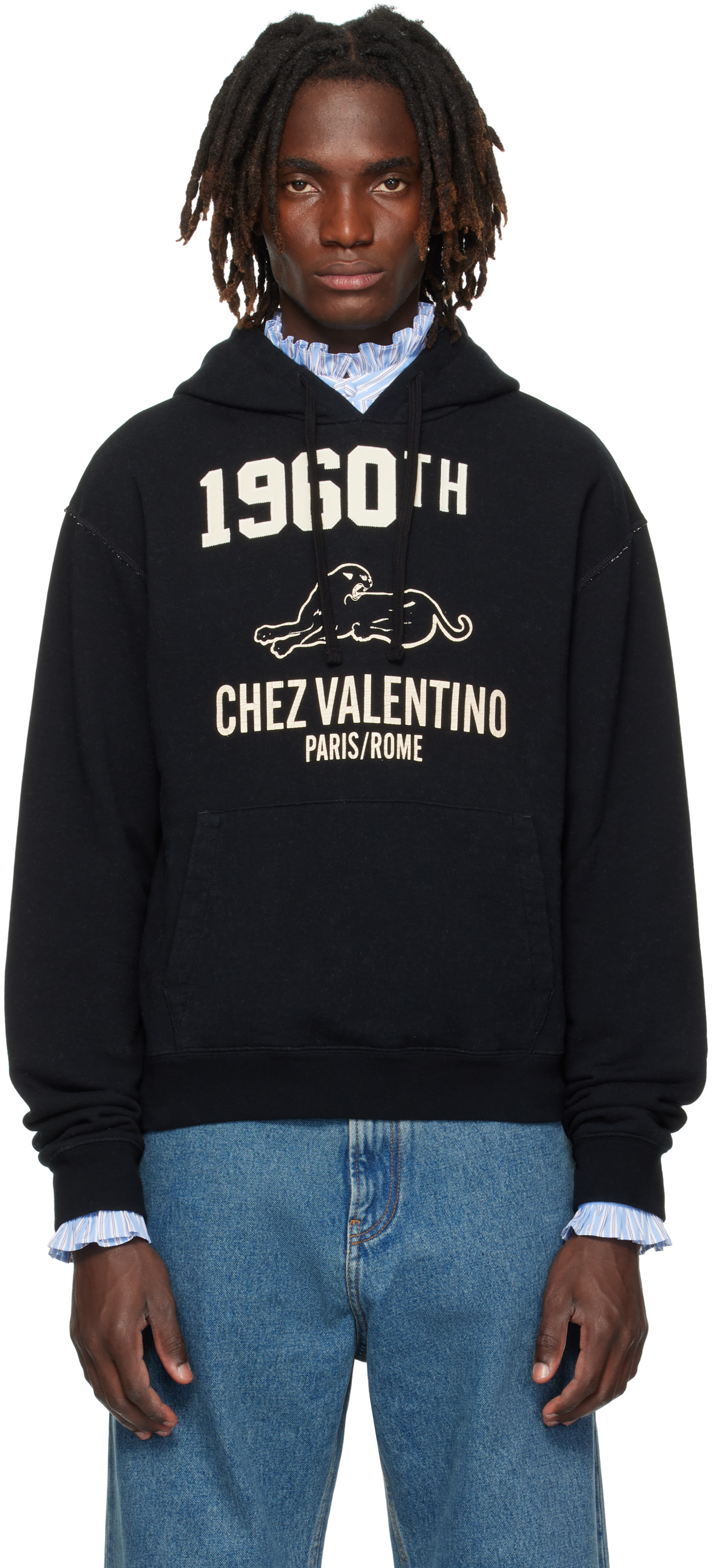 Black 'Chez Valentino' Hoodie by Valentino on Sale