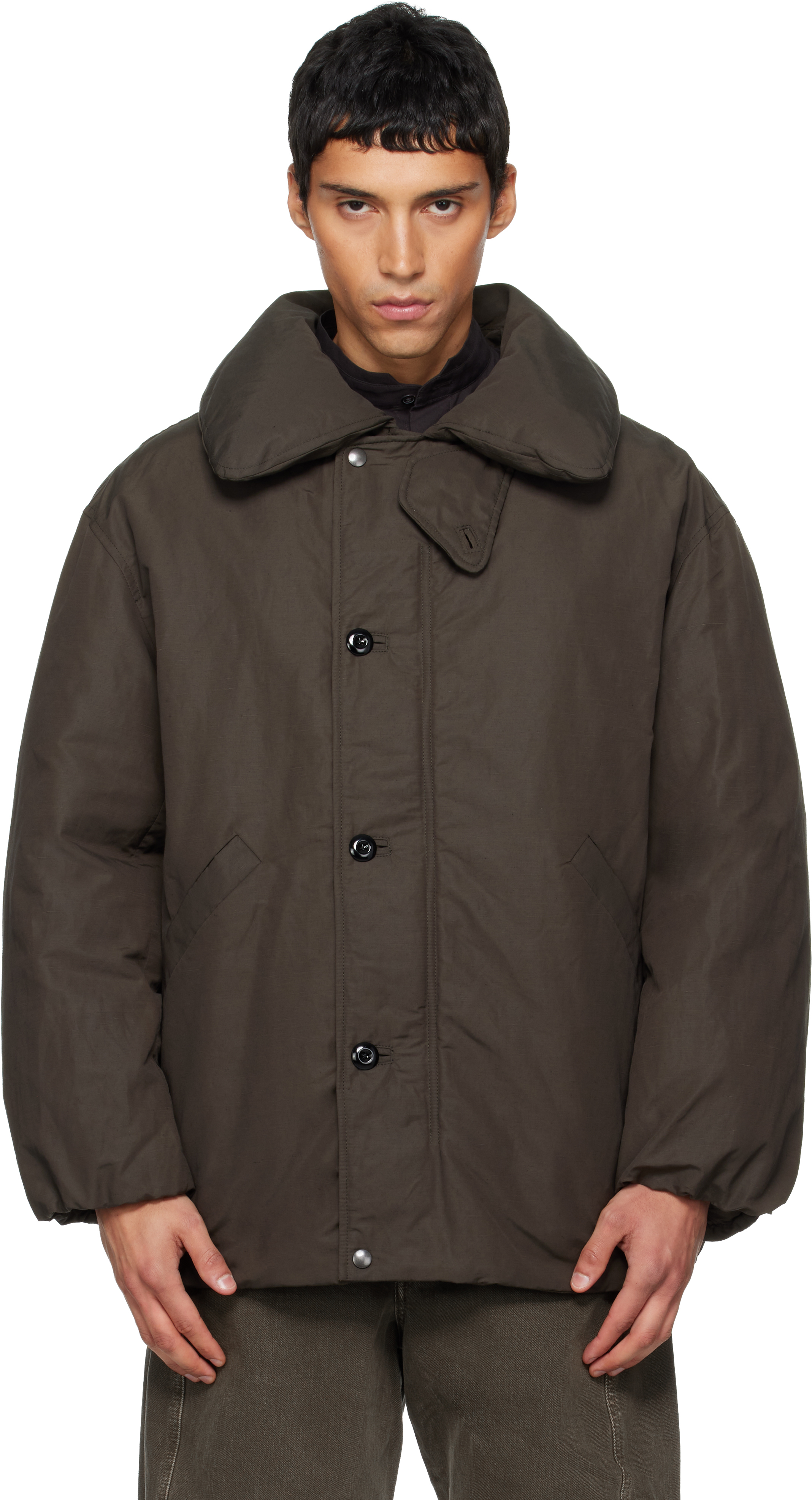 LEMAIRE: Brown Puffer Blouson Down Jacket | SSENSE Canada
