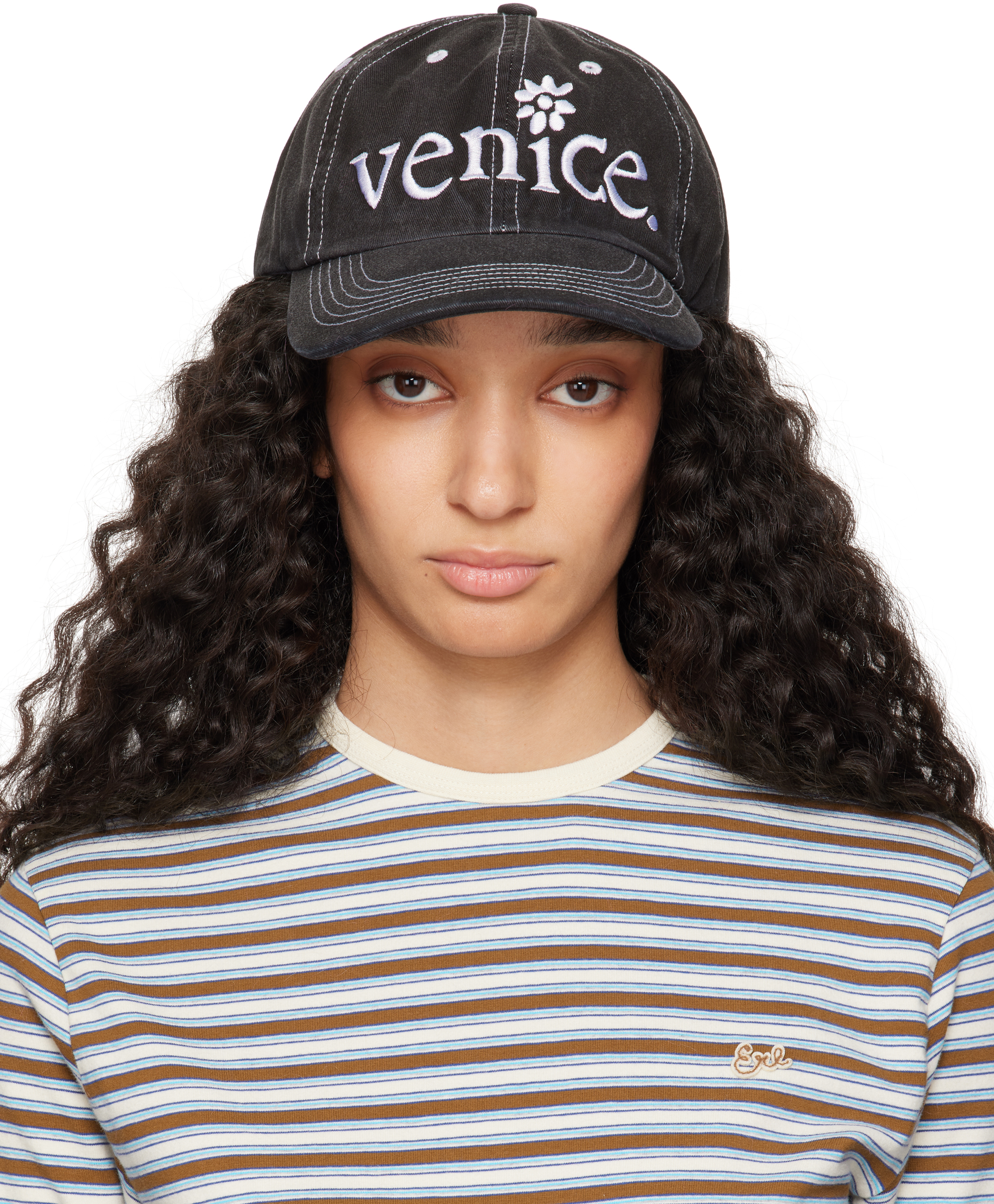 Black 'Venice' Embroidered Cap by ERL on Sale