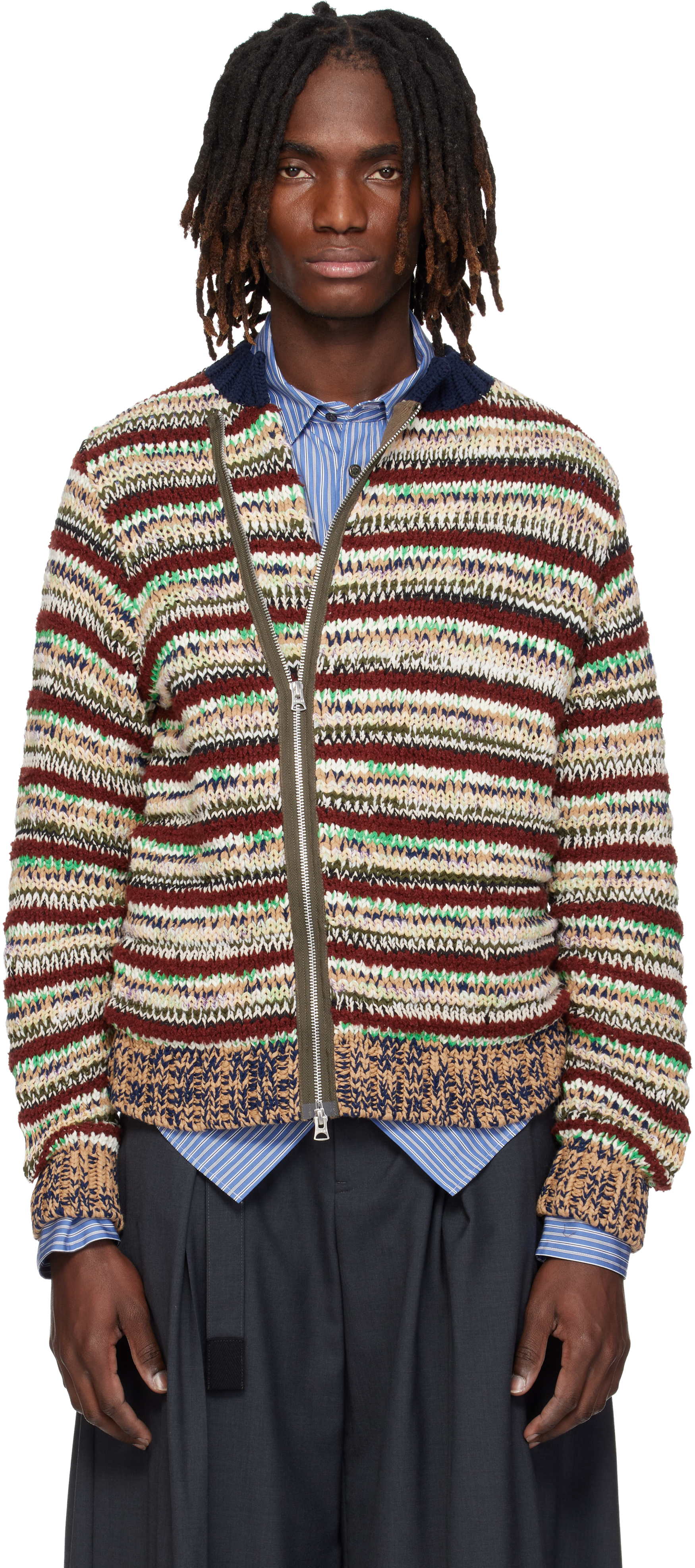 sacai: マルチカラー Mix Knit ブルゾン カーディガン | SSENSE 日本