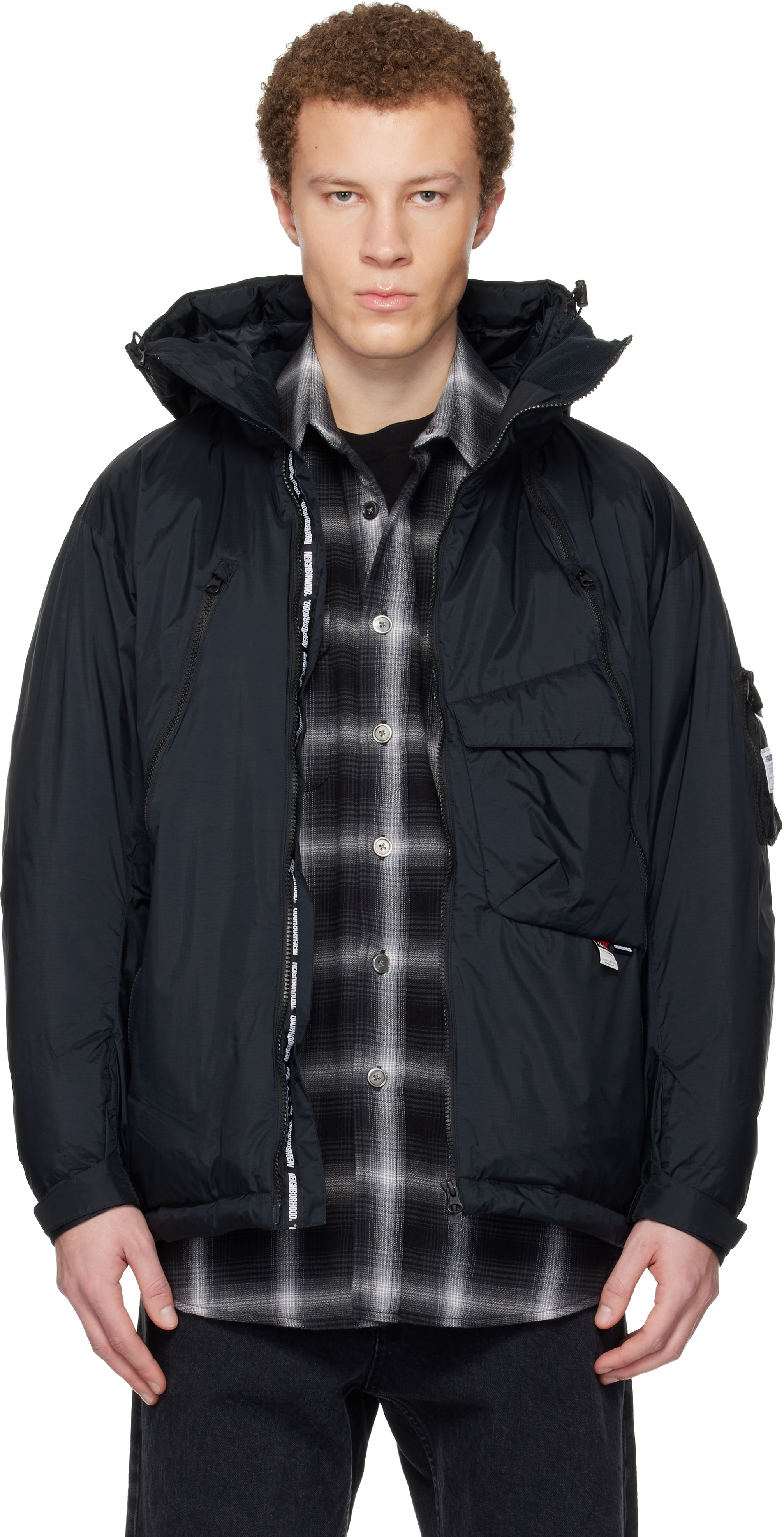 Neighborhood: Black Nanga Edition Offset Zip Down Jacket | SSENSE