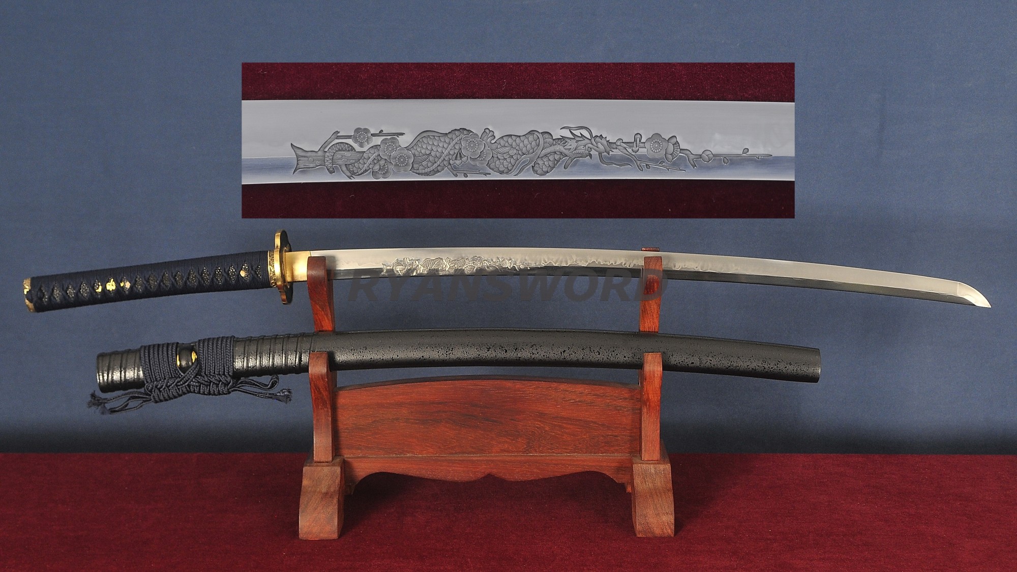 Katana 1095 High Carbon Steel Clay Tempered with Engraving