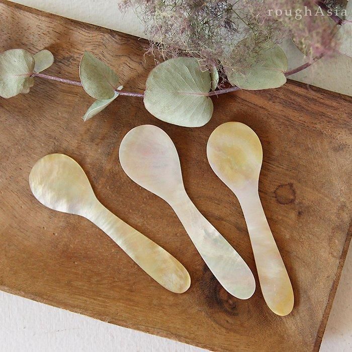 厚さ1mm！シェル(貝)のスパチュラスプーン／約10cm｜アジアの台所用品